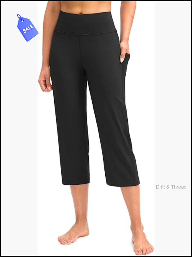 High Waist Yoga Capri Pants With Pockets Tummy Control Crop Straight Leg